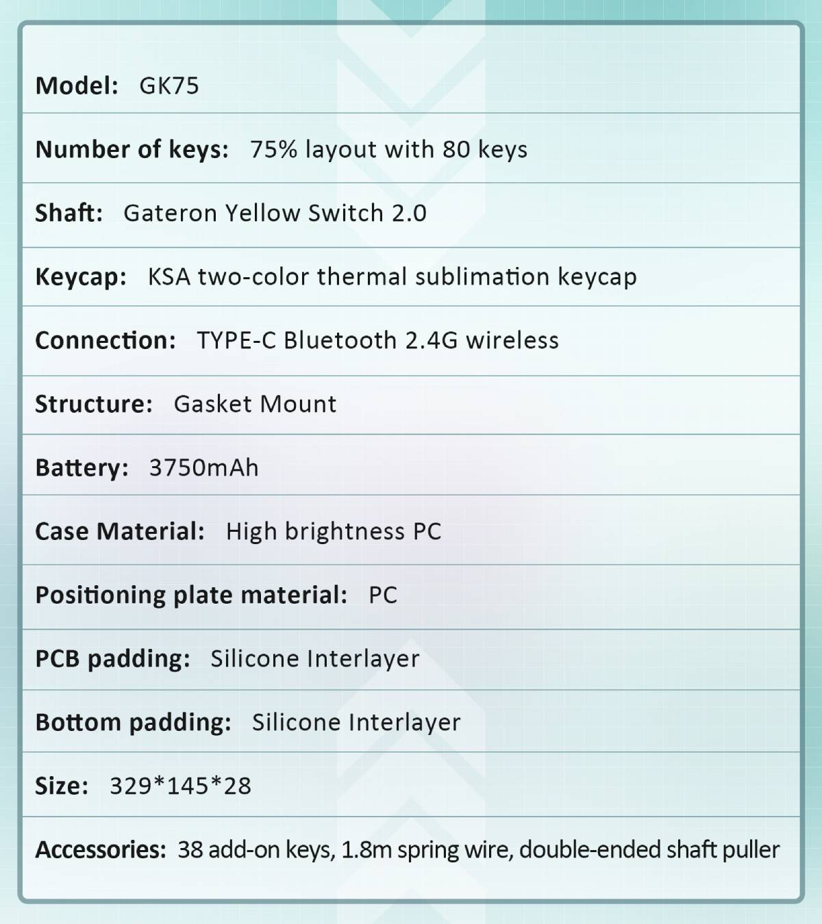 GAMAKAYGK75TransparentMechanicalKeyboardGasket80KeysRGBHotSwappableGateronGYellowProSwitchTripleMode-2005099-7