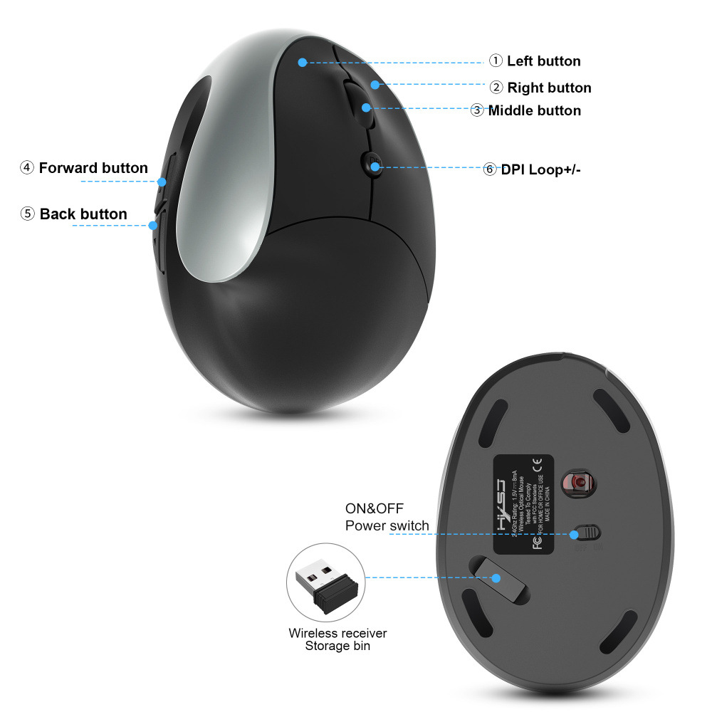 HXSJ24GHzWirelessMouseRechargeableErgonomic800-2400DPIAdjustableSilentClickBuilt-in600mAhBatteryMicr-1979133-7
