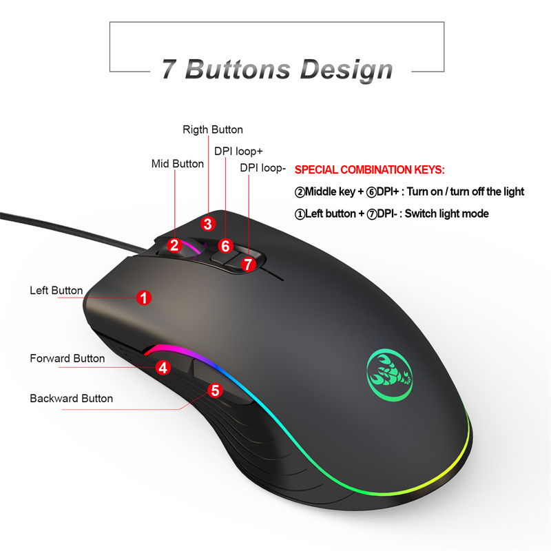 HXSJA867RGBWiredGamingMouse1000160032006400DPI7-KeysErgonomicsGamerMiceforDesktopComputerLaptopPC-2000318-8