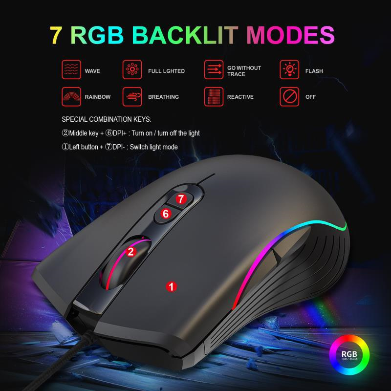 HXSJA867RGBWiredGamingMouse1000160032006400DPI7-KeysErgonomicsGamerMiceforDesktopComputerLaptopPC-2000318-9