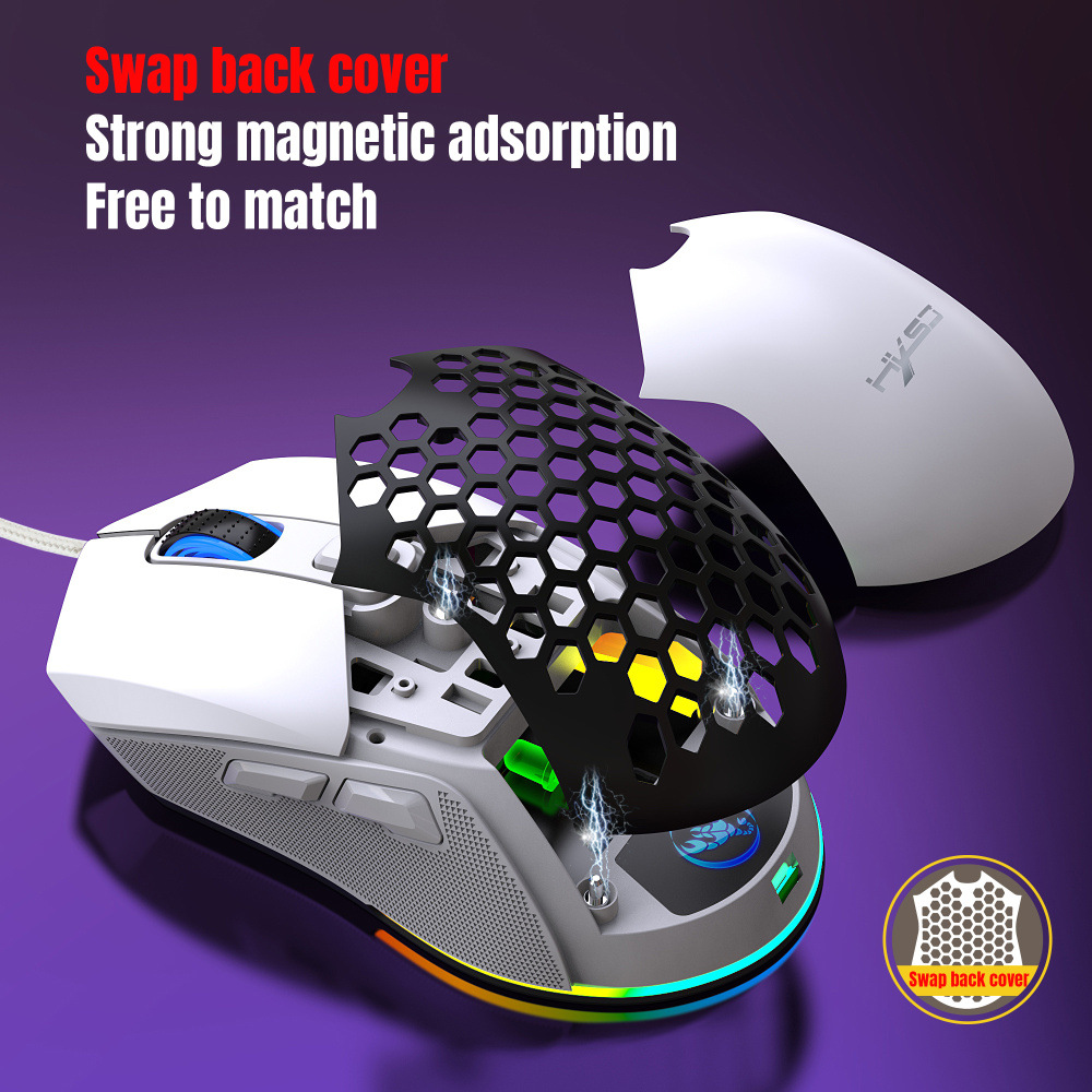 HXSJX300WiredMouse1200-7200DPIAdjustable6-keyMacroProgrammingMicewithRGBBacklitSwapBackCover125HzPol-1978605-2