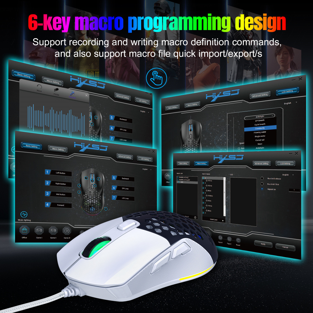 HXSJX300WiredMouse1200-7200DPIAdjustable6-keyMacroProgrammingMicewithRGBBacklitSwapBackCover125HzPol-1978605-5