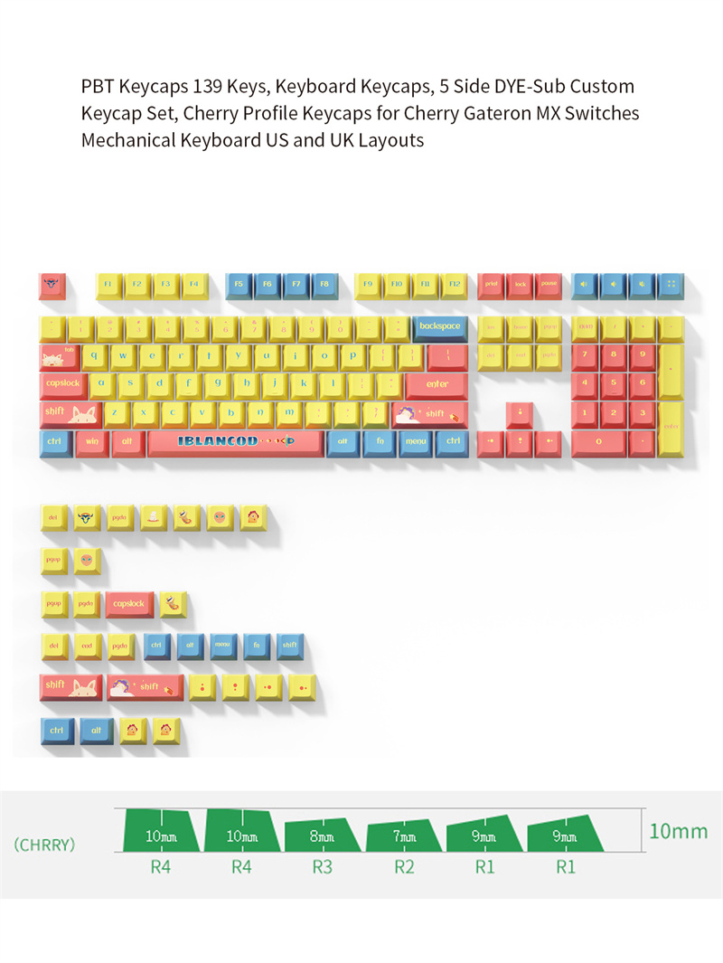 IBLANCODJM01139KeysCuteRabbitPBTKeycapSetCherryProfileFive-sidedSublimationCustomKeycapsforMechanica-2007441-2