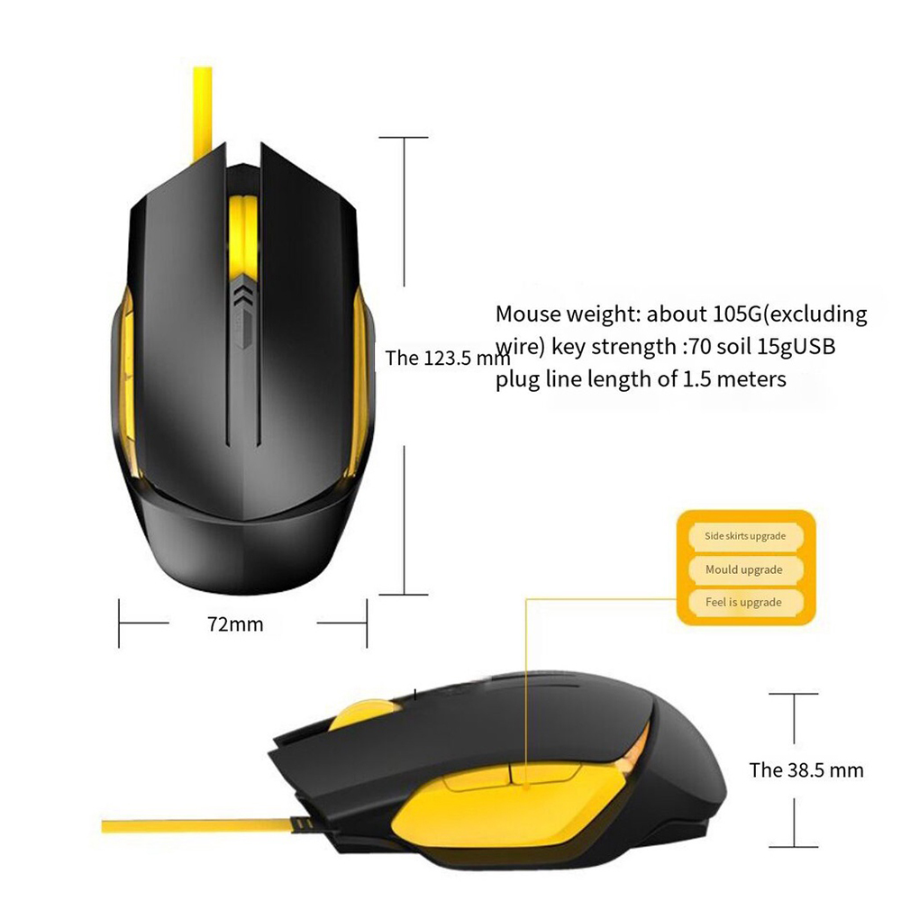 JamesDonkey112WWiredUSBMouse800-3200DPIErgonomicsMonochromaticLightUnwoundCableSweatproofMousewith6K-1972540-6