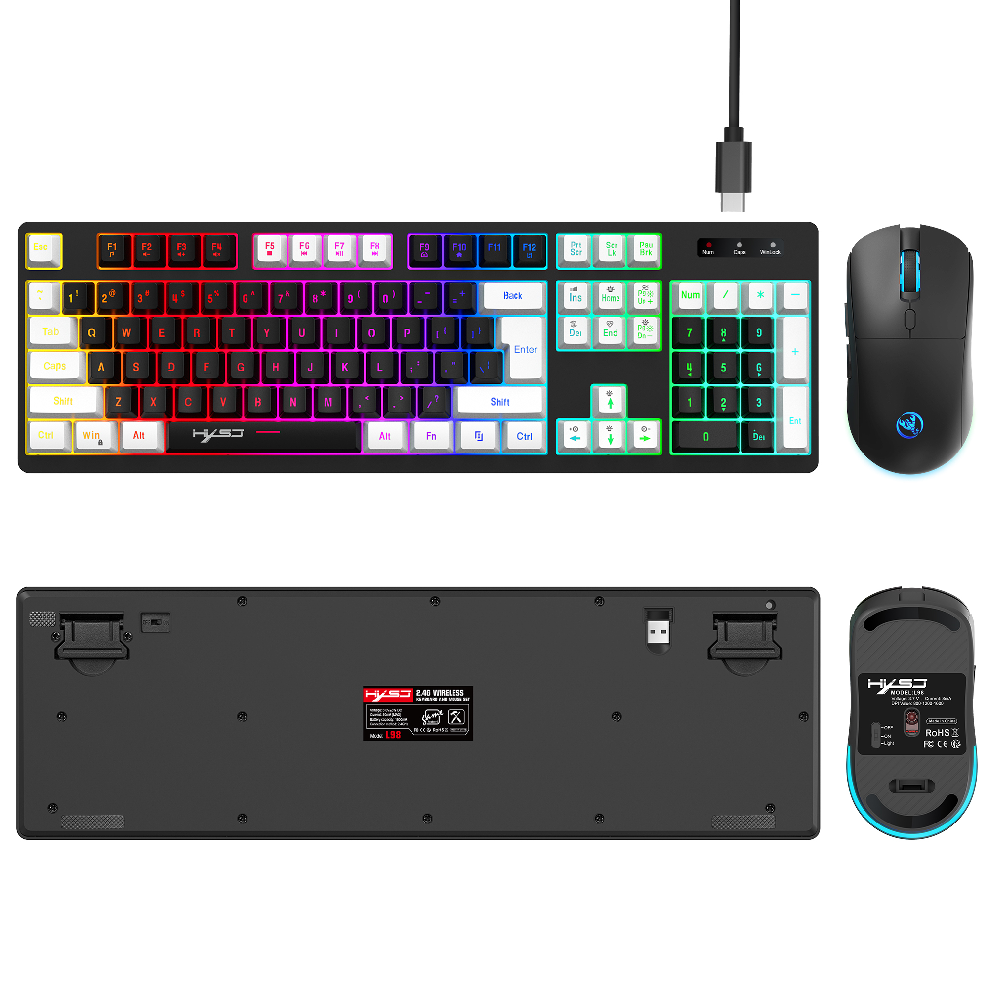 L98Wireless24GKeyboardandMouseKit140KeyRGBColorfulBacklitRechargeableGamingforComputerPCLaptop-1979722-12