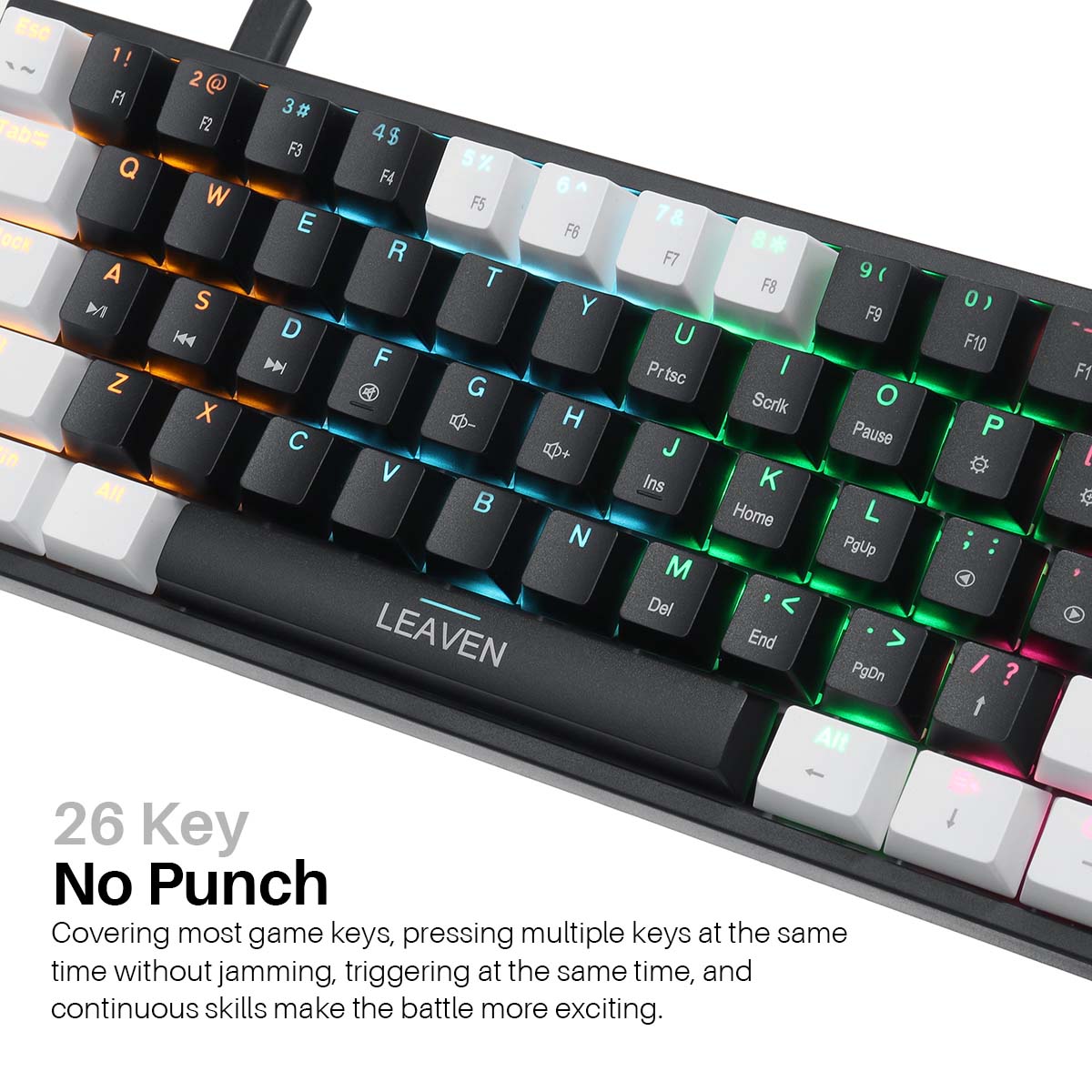 LEAVENK620MechanicalKeyboard61KeysPBTTranslucentDual-ColorInjectionKeycapsBlueRedSwitchRGBBacklitDet-1953805-12