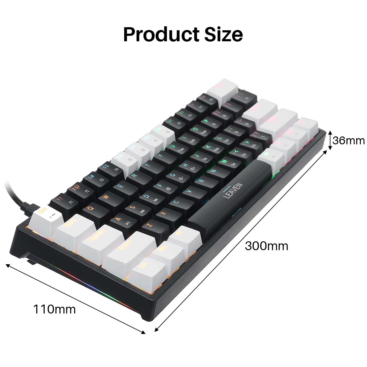 LEAVENK620MechanicalKeyboard61KeysPBTTranslucentDual-ColorInjectionKeycapsBlueRedSwitchRGBBacklitDet-1953805-14