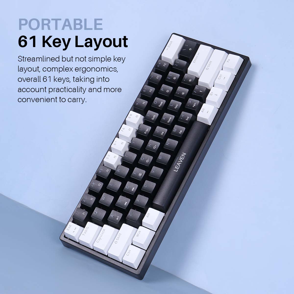 LEAVENK620MechanicalKeyboard61KeysPBTTranslucentDual-ColorInjectionKeycapsBlueRedSwitchRGBBacklitDet-1953805-4