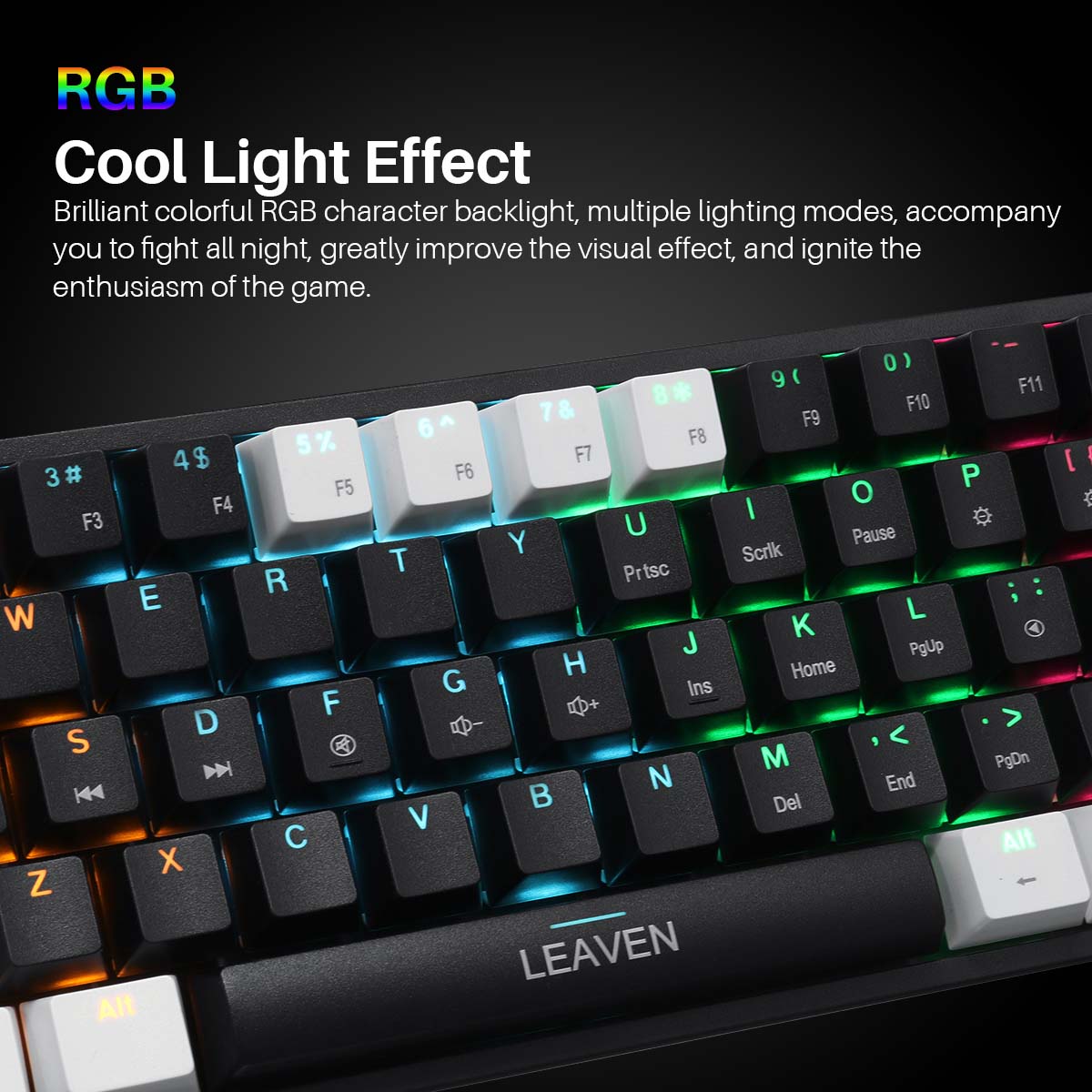 LEAVENK620MechanicalKeyboard61KeysPBTTranslucentDual-ColorInjectionKeycapsBlueRedSwitchRGBBacklitDet-1953805-10
