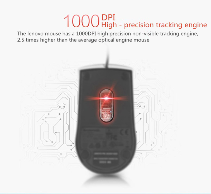LENOVOM120ProWiredMouse1000DPIErgonomicMicewith3KeysClassicRedDotStrongCableSweatResistenceMouseforH-1977595-7