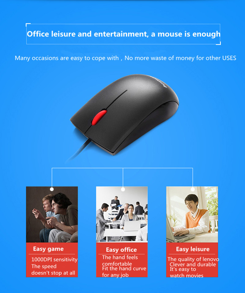 LENOVOM120ProWiredMouse1000DPIErgonomicMicewith3KeysClassicRedDotStrongCableSweatResistenceMouseforH-1977595-8