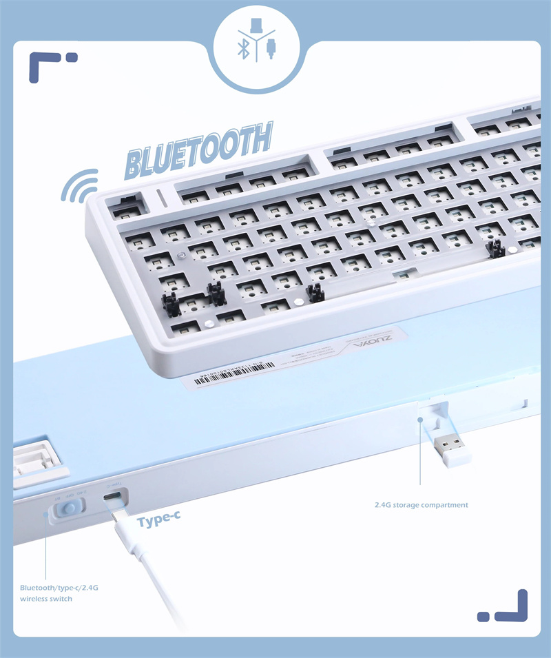 LS01Tri-modeMechanicalGamingKeyboardCustomizedKitHotSwappableRGB24GWirelessBTType-CWiredKeyboardKitM-2008458-4