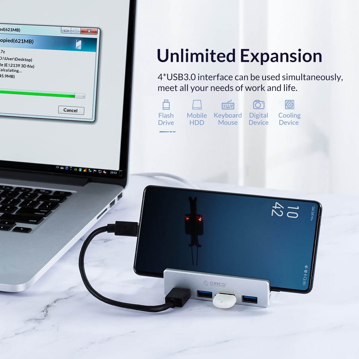 ORICOMH4PU-P4in1USB30HubDockingStationUSBAdapterwithPowerSupply5GbpsFastDataTransmissionforLaptopPho-1998685-4