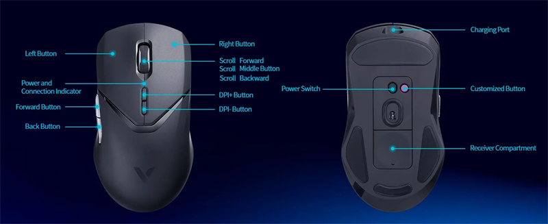 RAPOOVT9PRODualModeWirelessGamingMousePAW339826000DPI24GWirelessUSBWiredE-SportGamerMiceSupport4KHzR-2015439-7