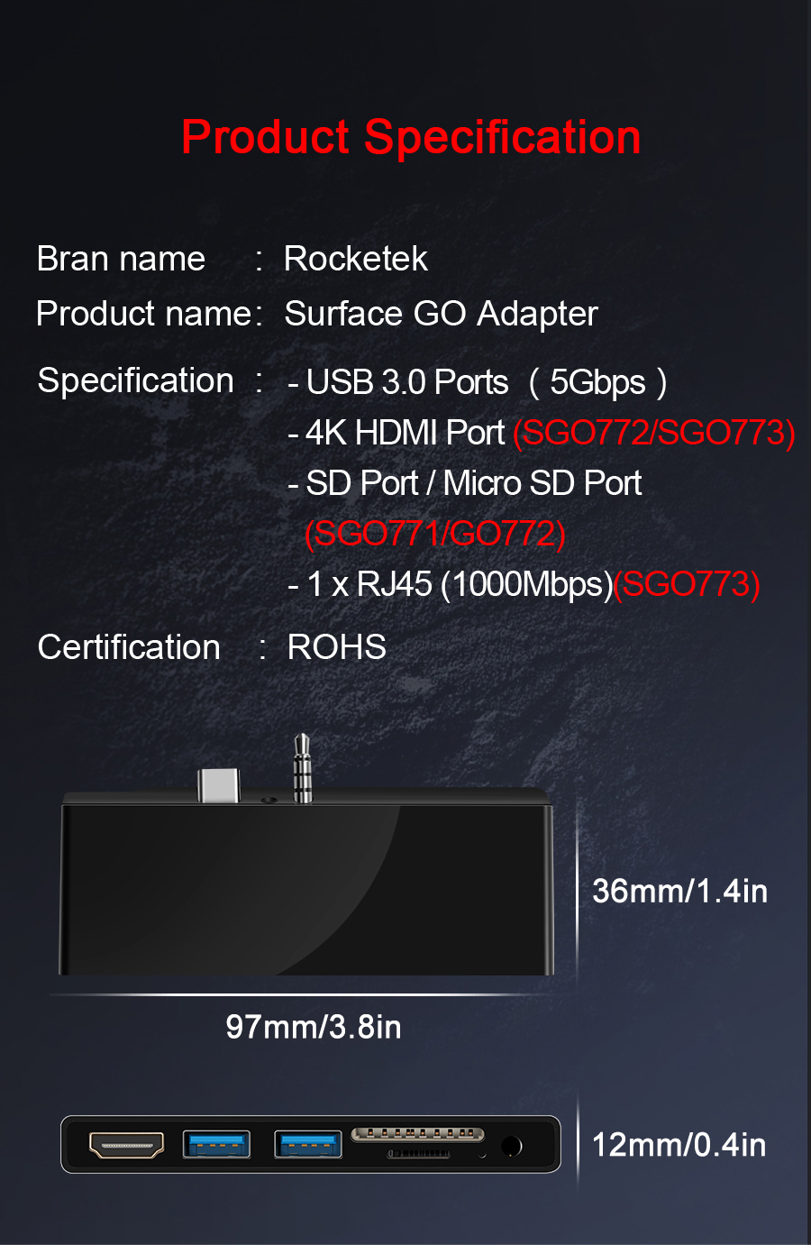 ROCKETEKSGO771SurfaceGOHub3USB30HubsSDCardReaderSurfaceGOAdapterwith2SDCardSlots35mmAudioPort-1623560-7