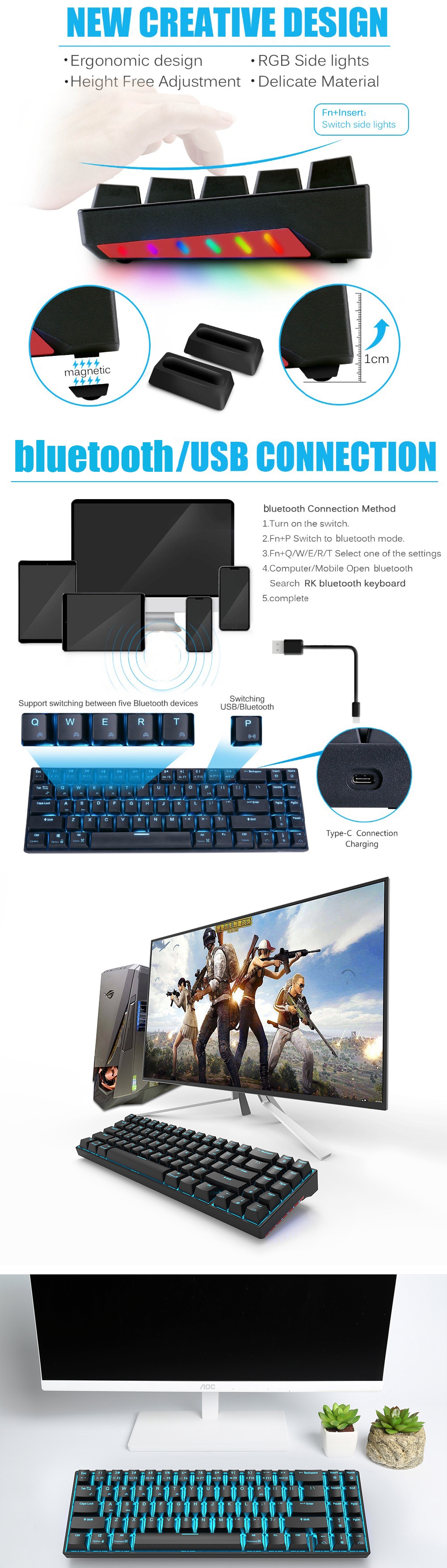 RoyalKludgeRK7171KeysMechanicalGamingKeyboardbluetooth30WirelessUSBWiredDualModeICEBlueLEDBacklightG-2008774-2