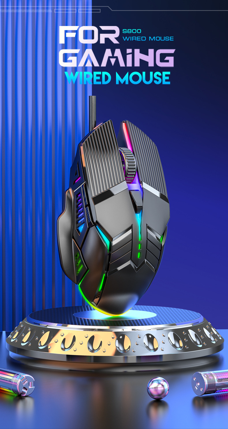 S800WiredGamingMouseUSBComputerMouse3200DPIErgonomicGamingRGBMause6ButtonLEDSilentMiceforPCLaptopGam-1979205-1