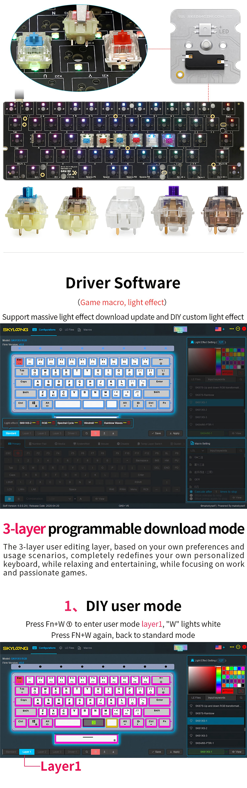 SKYLOONGGK61XGK61XSKeyboardKitHotSwappable60RGBWiredbluetoothDualModePCBMountingPlateCaseKeyboardCus-1982963-3