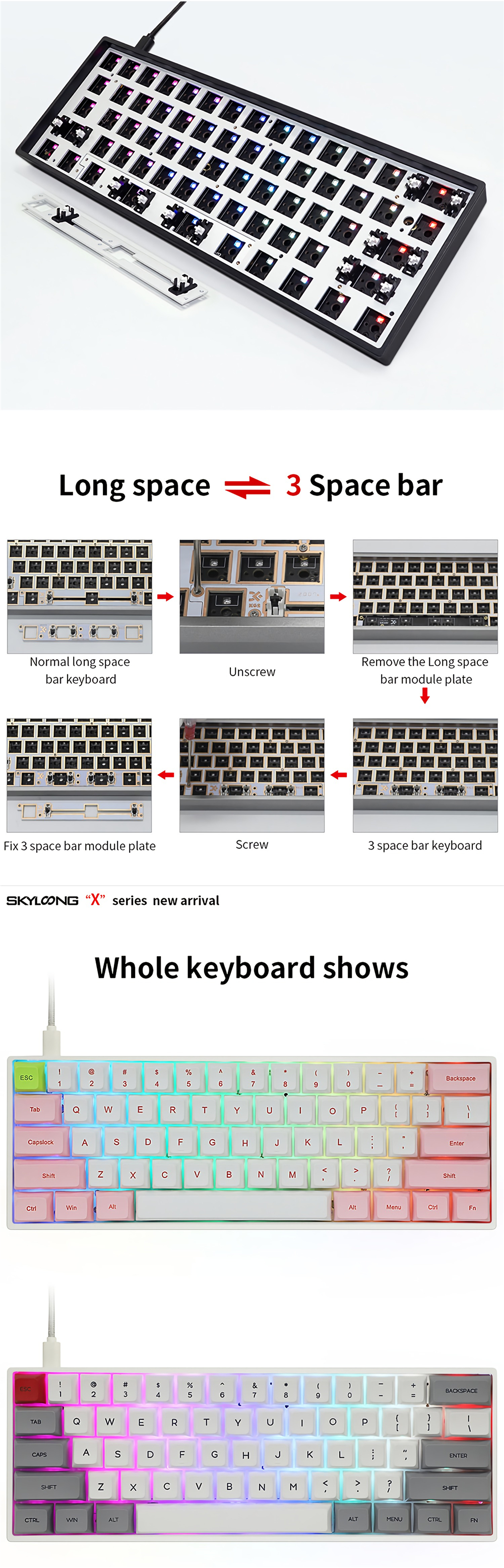 SKYLOONGGK61XGK61XSKeyboardKitHotSwappable60RGBWiredbluetoothDualModePCBMountingPlateCaseKeyboardCus-1982963-6