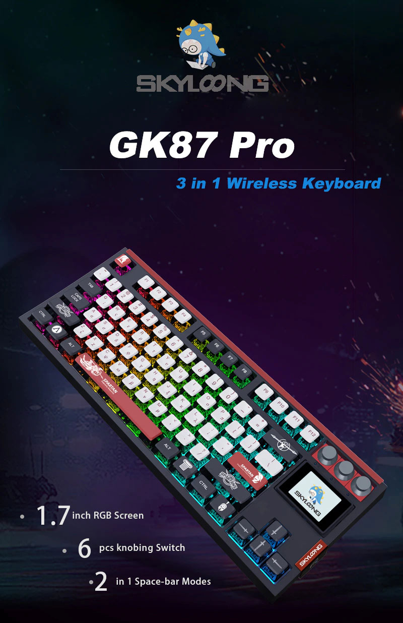 SKYLOONGGK87PROSpartanMechanicalKeyboardTripleModelGateron30SwitchPBTHotSwapKnobRGBBacklitGasketGame-1998238-1
