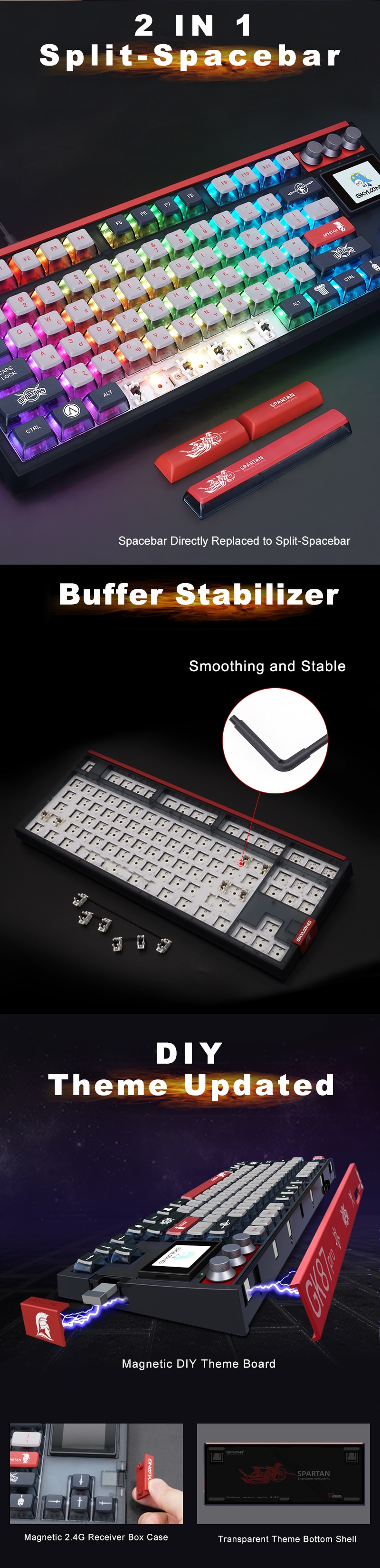 SKYLOONGGK87PROSpartanMechanicalKeyboardTripleModelGateron30SwitchPBTHotSwapKnobRGBBacklitGasketGame-1998238-8