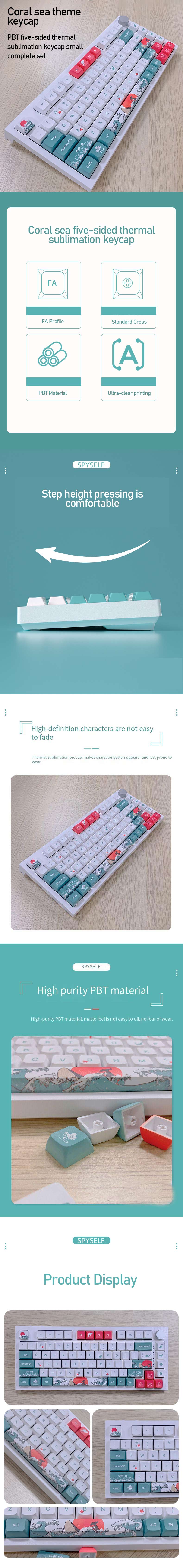 SPYSELF125KeysCoralSeaPBTKeycapSetFAProfileFive-sidedSublimationEnglishCustomKeycapsforMechanicalKey-1993394-1