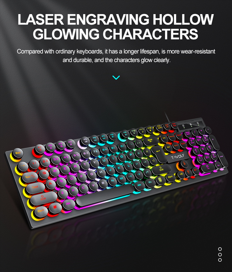 T-WOLFT80USBWiredRoundKeyboard104KeysRainbowRGBBacklightGamingKeyboardMechanicalFeelComputerPunkButt-1977329-11