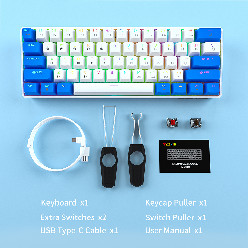 TMKBGK61MechanicalGamingKeyboard61KeysFull-KeyProgrammablePBTTranslucentKeycapsDual-Modebluetooth51T-1937364-11