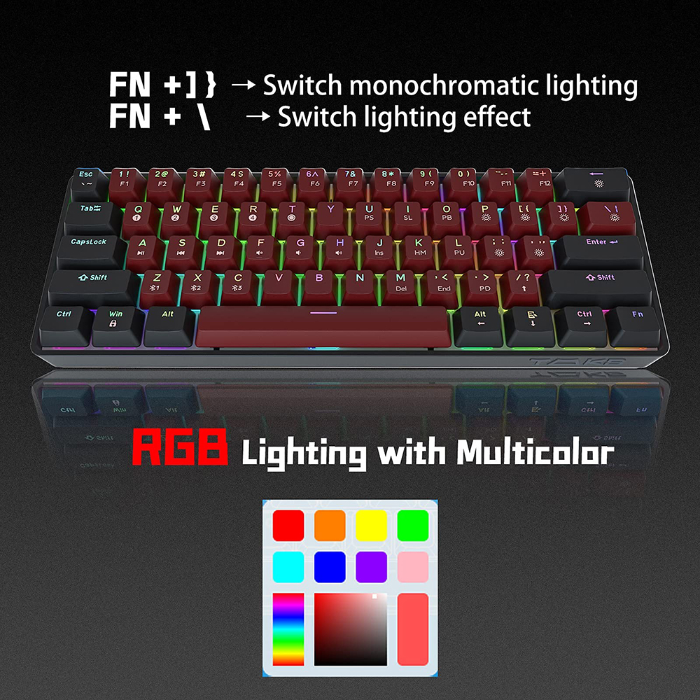 TMKBGK61MechanicalGamingKeyboard61KeysFull-KeyProgrammablePBTTranslucentKeycapsDual-Modebluetooth51T-1937364-8