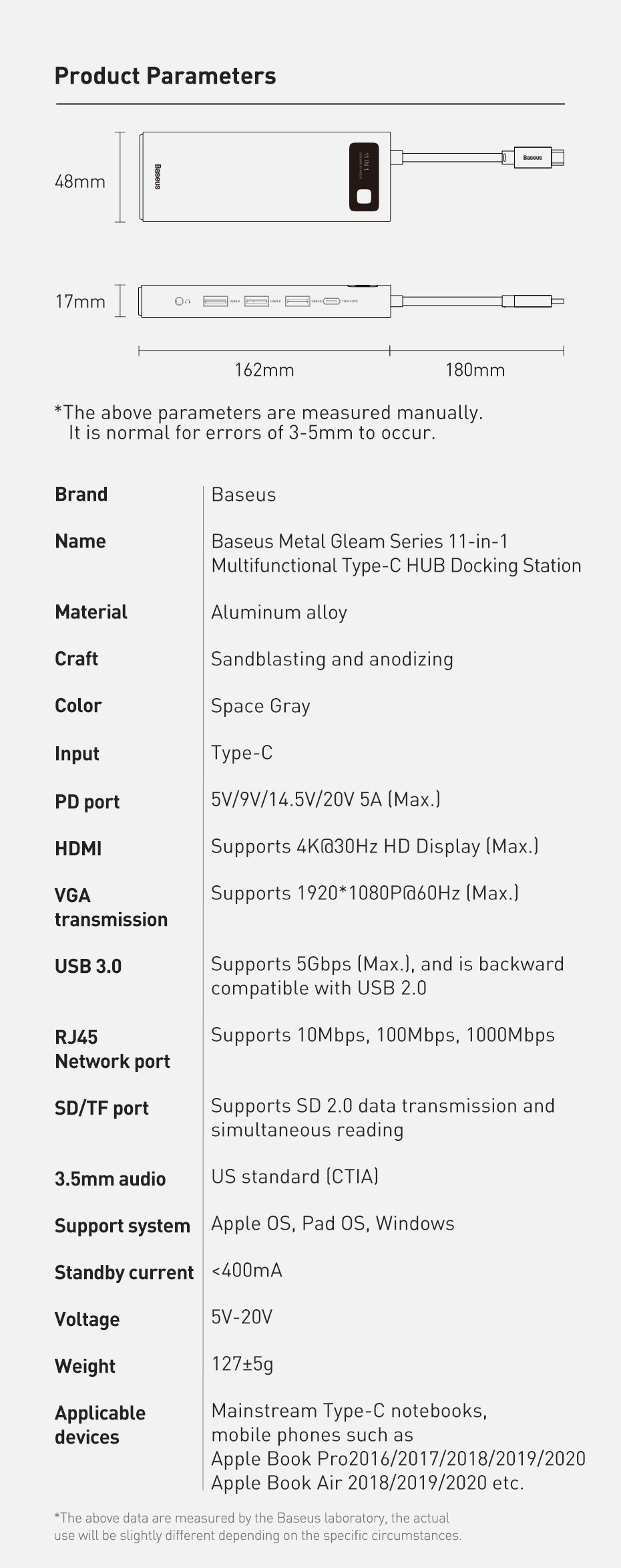 TripleDisplayBaseus11-In-1MSTUSBType-CHubDockingStationAdapterWithDual4KHDMIHDDisplay1080PVGA100WUSB-1872792-21