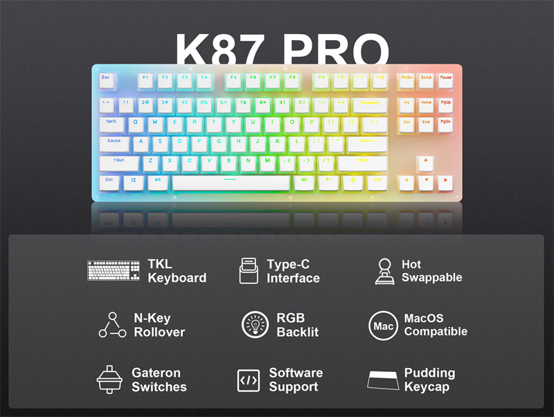 XVXWomierK87Pro87KeysTKLAcrylicMechanicalGamingKeyboardHotSwappablePBTPuddingKeycapGateronRedSwitche-2003258-1