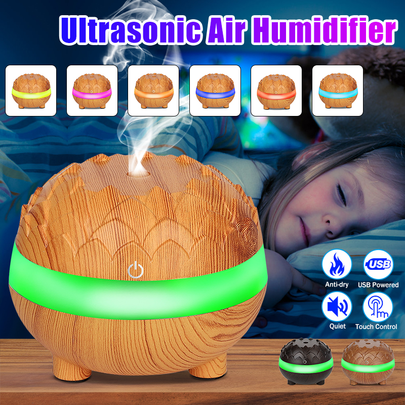 300mlWoodGrainUltrasonicAirHumidifierQuietAirPurifierEssentialOilDiffuserwith7ColorsLEDLights-1664713-1