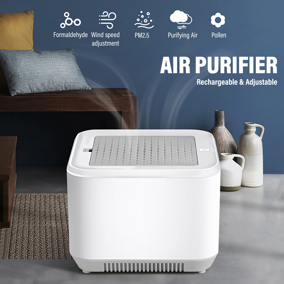 MiniRechargeableAirPurifier2GearAdjustablePM25FormaldehydeHEPAFilterMachine1200mAhBatteryLife-1739498-1