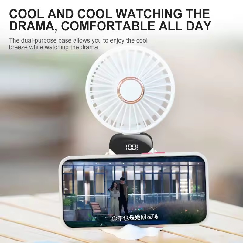 USBHandheldFanFoldablePortableNeckHangingFans5Speed4000mAHRechargeableFanwithPhoneStandandDisplayScr-2009556-4