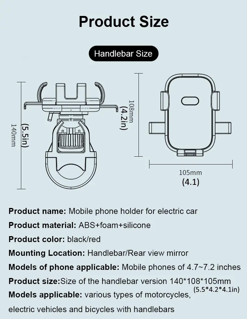 1sQuickLockBicyclePhoneHandlebarOneHandOperationShock-absorbingStableMobileProtectionRearviewHolderf-2007350-7