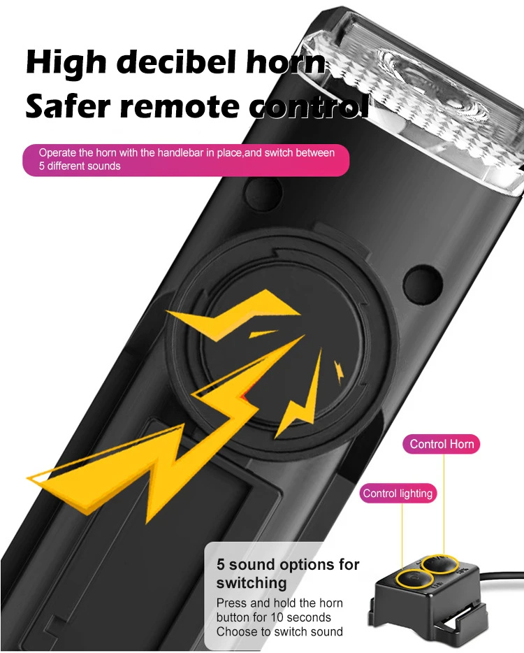 3in1450LmBrightnessWirelessBikeHeadlight2000mAhBatteryType-C3LightModesSmartSpeedometerwith120dbHorn-2003013-5