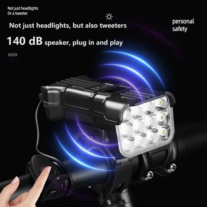 3in1MultifunctionalBikeHeadlights12LEDBeads500LmBrightness140dBBellAlarm1800mAhBatteryDisplayPowerBa-2003660-3