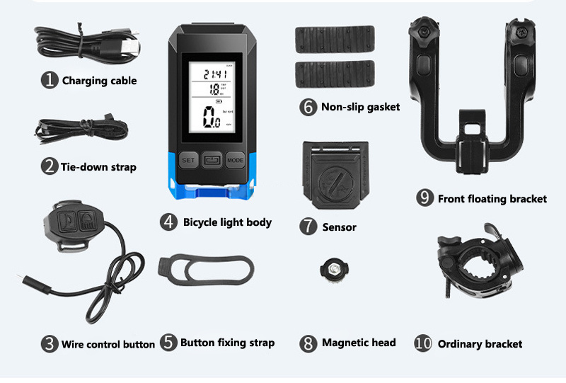 3in1SmartBikeHeadlight800LmBrightness2000mAhBatteryIP65WaterproofwithSpeedometerHornLEDBikeLampCycli-1980410-8