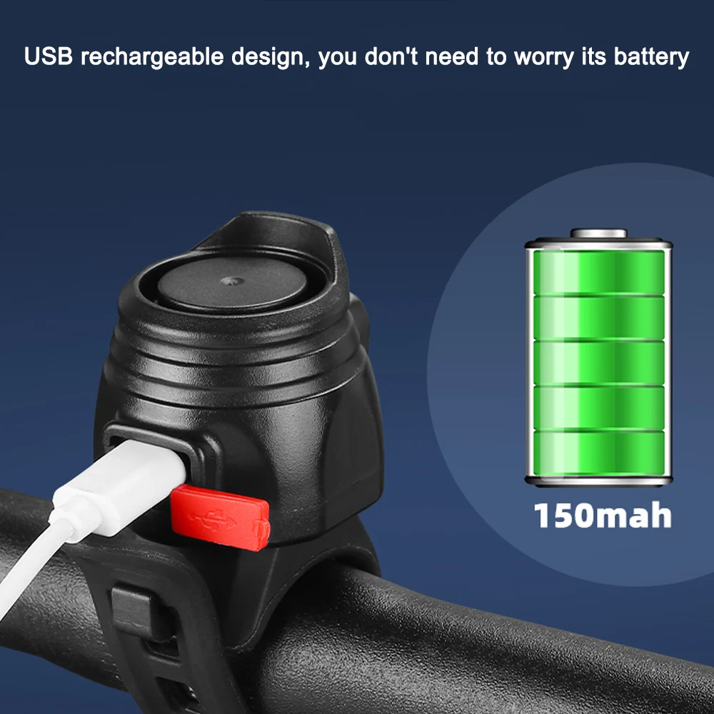 80dBLoudUSBRechargeableElectricBikeBell150mAhBatterySafetyWarningLightweightBicycleHandbarHornforMTB-2011471-4