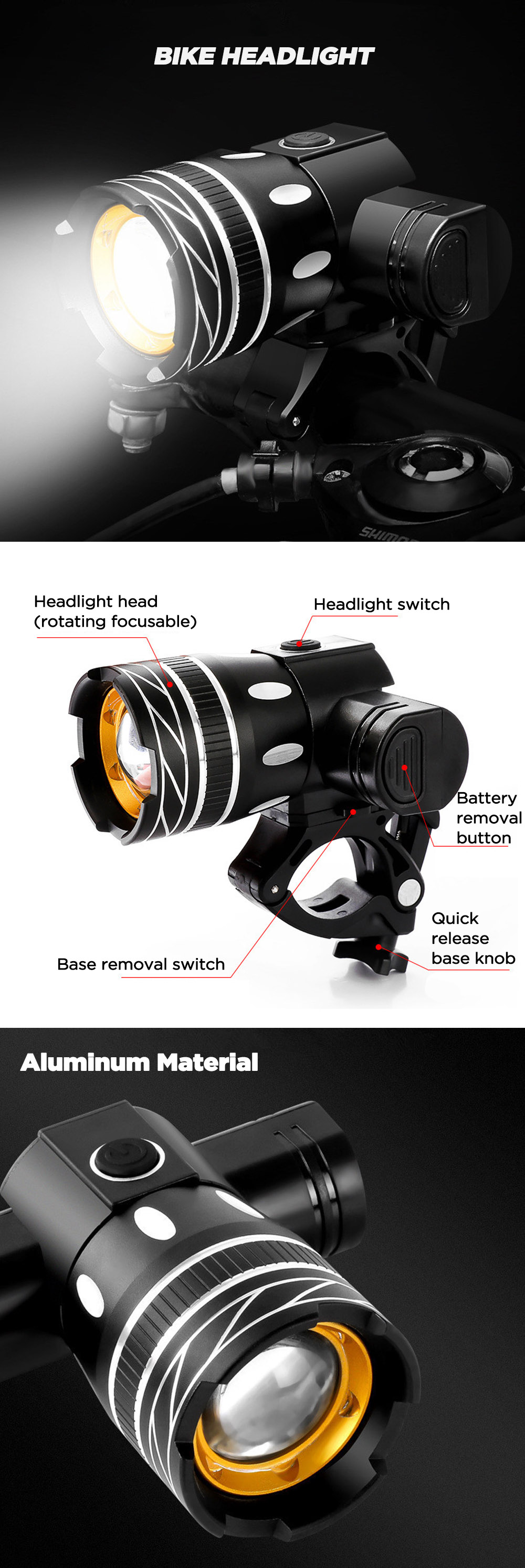 BIKIGHT150LMBicycleHeadlightPowerful1200mAh3ModesUSBRechargeableBikeFrontFrameLightCyclingCampingwit-1876367-1