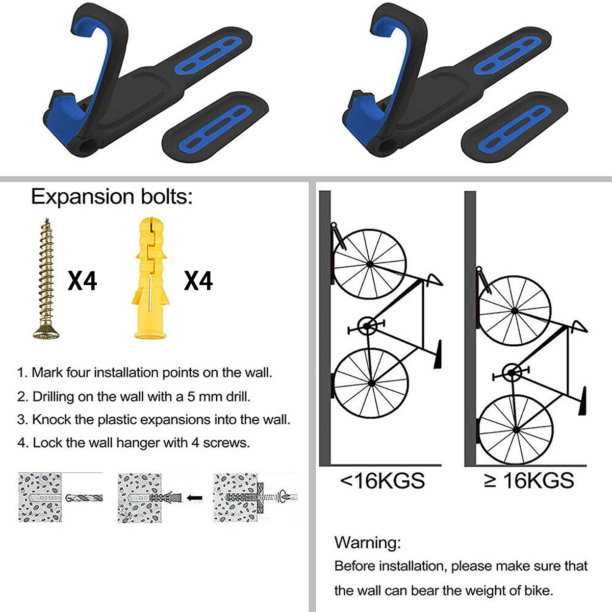 BIKIGHT18KGLoadCapacityAdjustableBikeRackStandStorageWallMountedHookHangerMTBRoadBikeHangingHolder-1813558-5