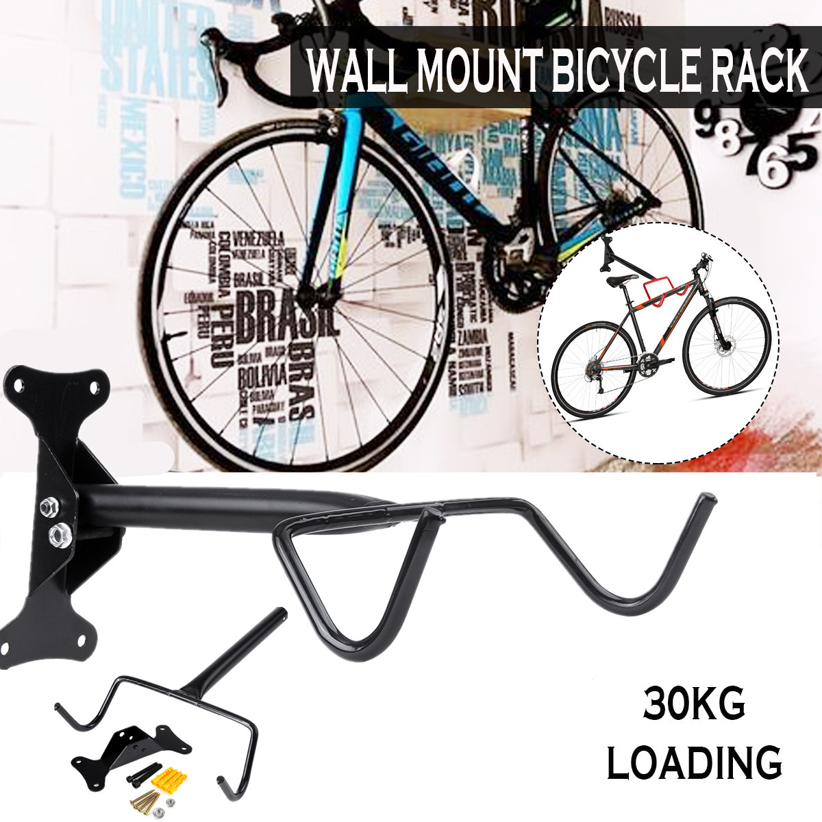 BIKIGHT30KGLoadCapacityBicycleBikeWallDisplayMountHookHangerGarageStorageHolderMTBRackBlack-1813235-3