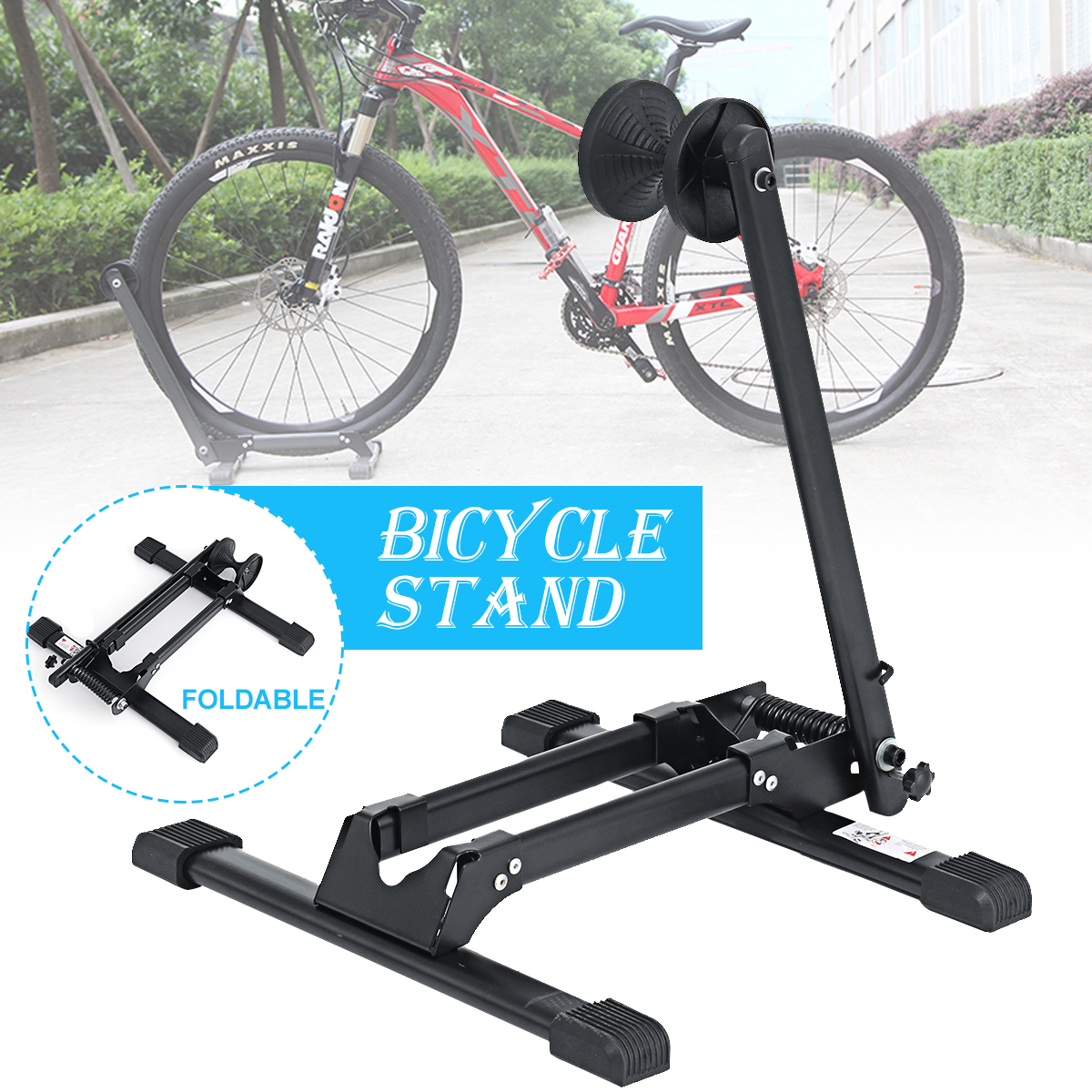 BIKIGHTAluminumAlloyBikeStandL-shapeSingleBiycleStorageBlackFloorRackMTBRoadBikeHolder-1813396-3