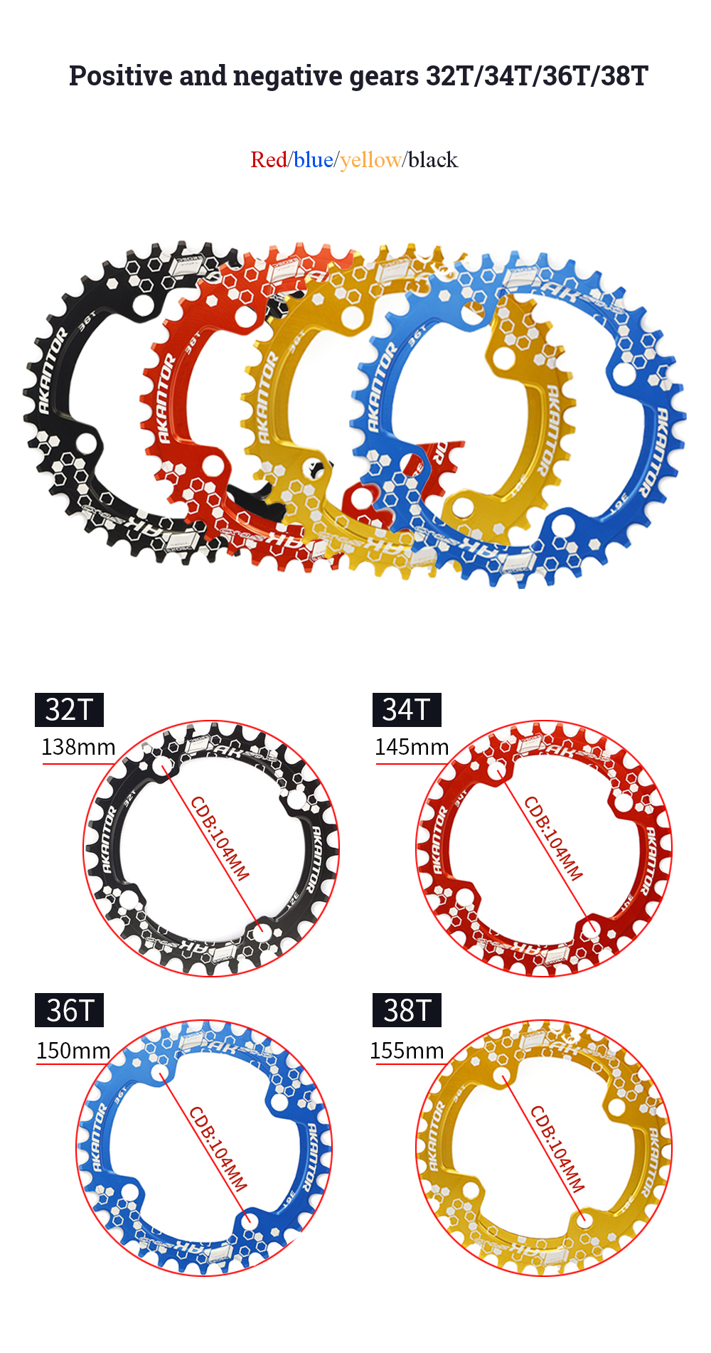 BIKIGHTBCD104Chainring32343638TMountainBikeDiscsBikeComponentsRoundNarrowWideChainringBicycleChainwh-1806762-1