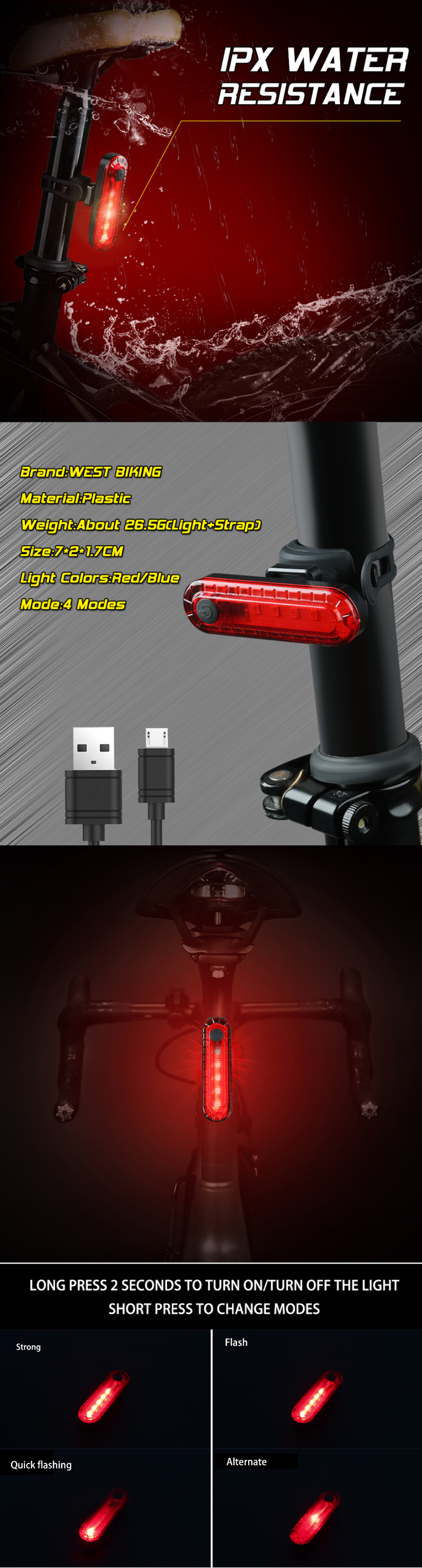 BIKIGHTBikeTaillightPortableSuperBright4ModesUSBRechargeableSafetyWarningRearlightforMTBRoadBicycleE-1892240-1