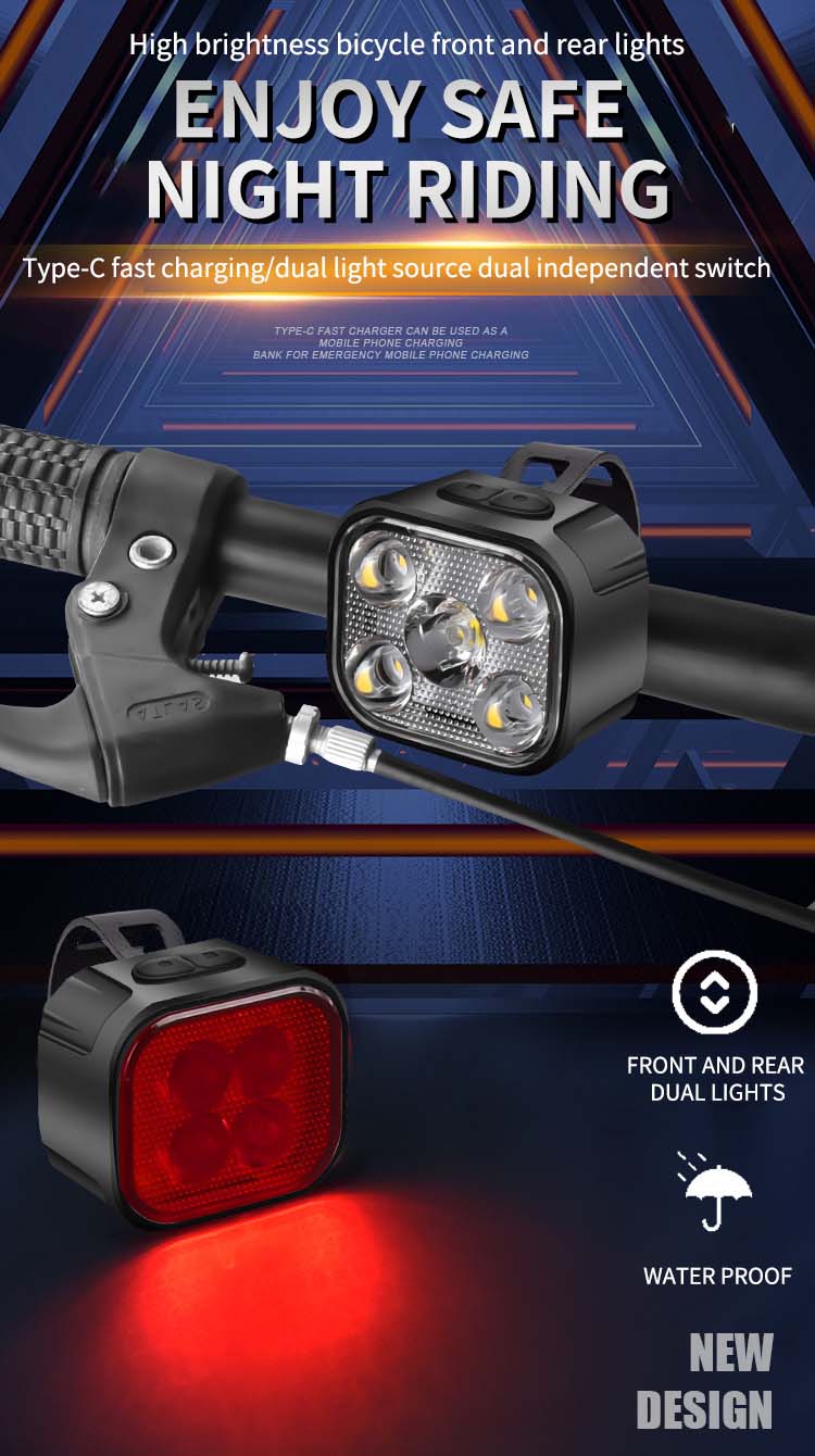 BikeHeadlight1000mAhBattery4LightModesType-CUSBChargingWaterproofLightweightFrontLightTaillightforNi-2003522-1