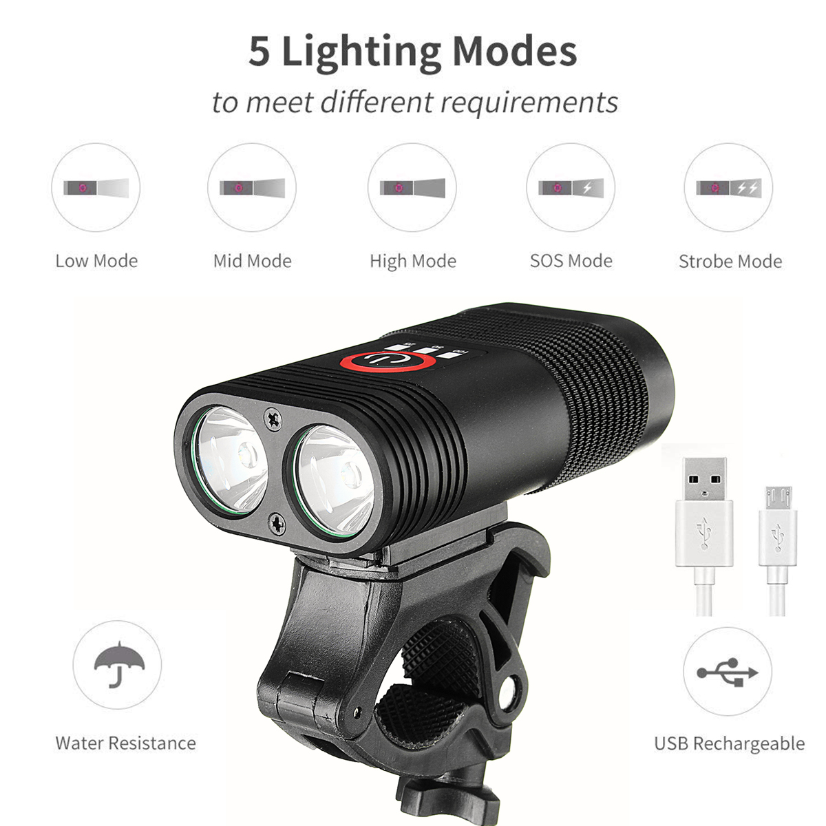 BikeLightSet3000LMDoubleLEDBicycleHeadlightType-CRechargeablewith4ModesTaillightforMTBRoadBike-1898239-3