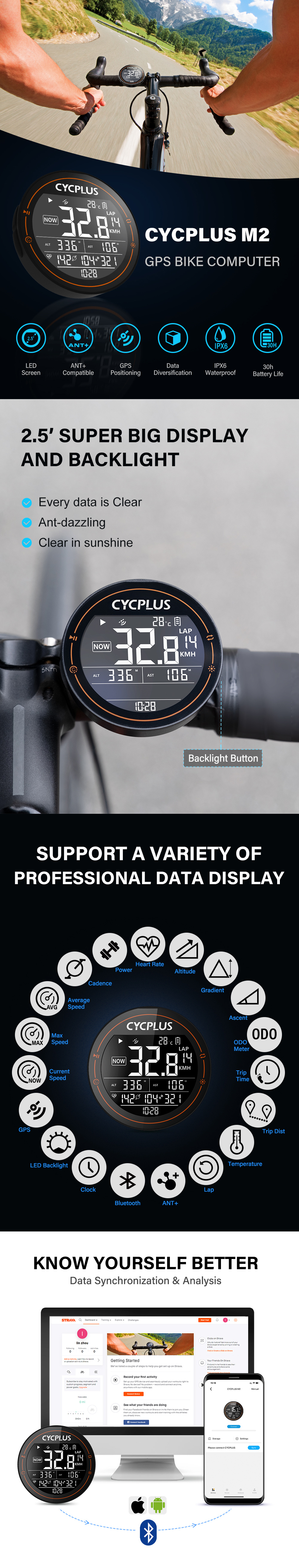 CYCPLUSM2BikeComputerANTGPSBluetoothSmartWirelessStopwatchSpeedometerOdometerWaterproofCyclocomputer-1911610-1