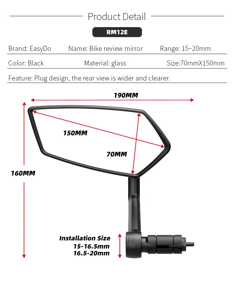 DRCKHROSRM-12EBicycleMirrorSetWideRangeHigh-DefinitionRearViewMirrorCyclingAdjustableBikeMirrorforE-2012356-9