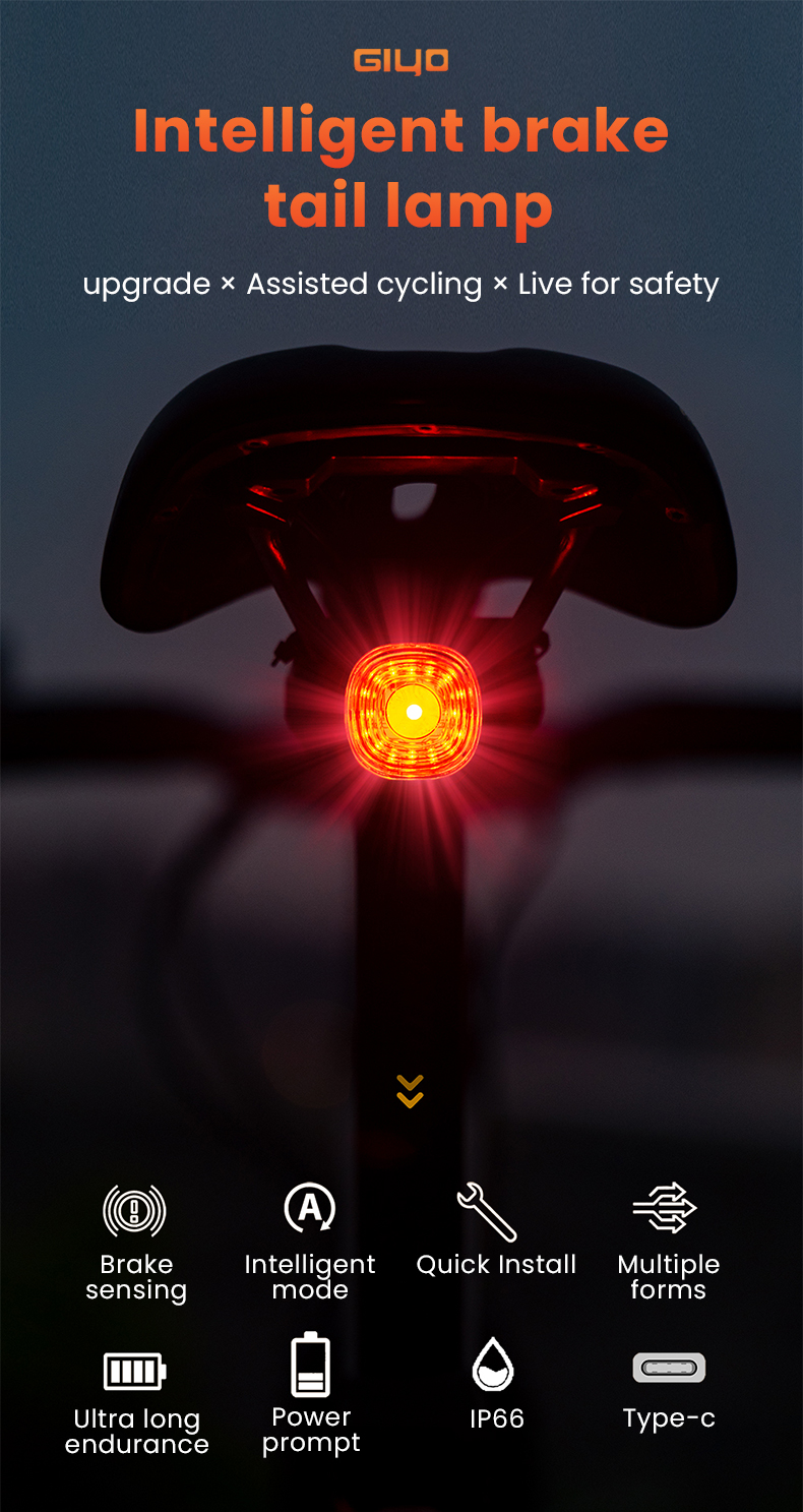 GIYOBicycleIntelligentBrakeTailLightIP66Waterproof6LightModesType-CHighBrightnessBikeRearLight-1992094-1